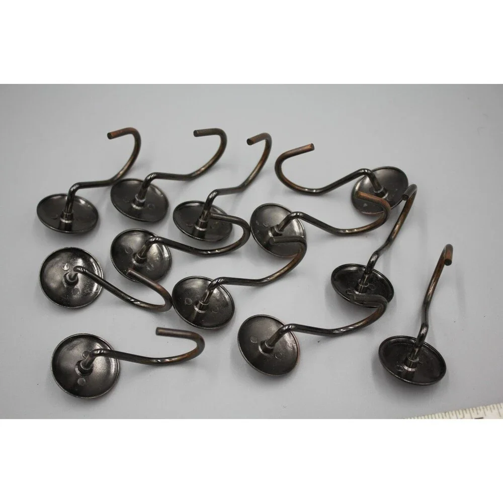 QTY: 12 Metal Shower Curtain Hooks Round Button Dark Copper Embellished Set NICE